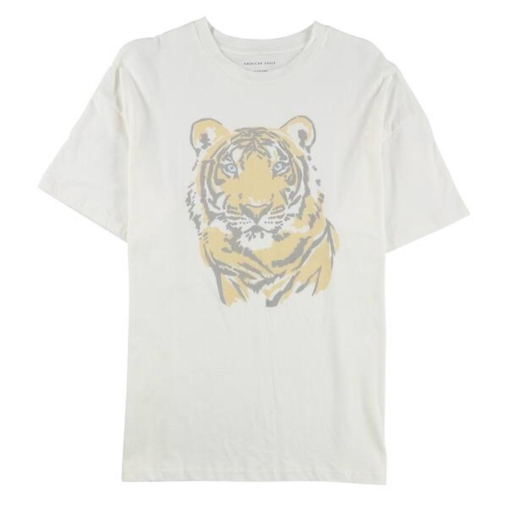 American Eagle Outfitters Men's Cream Tiger Graphic Tee
